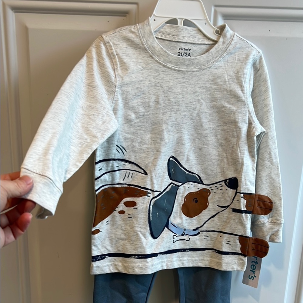 Carter's Light Gray Dog Graphic Long Sleeve Tee and pants outfit - Picture 3 of 7